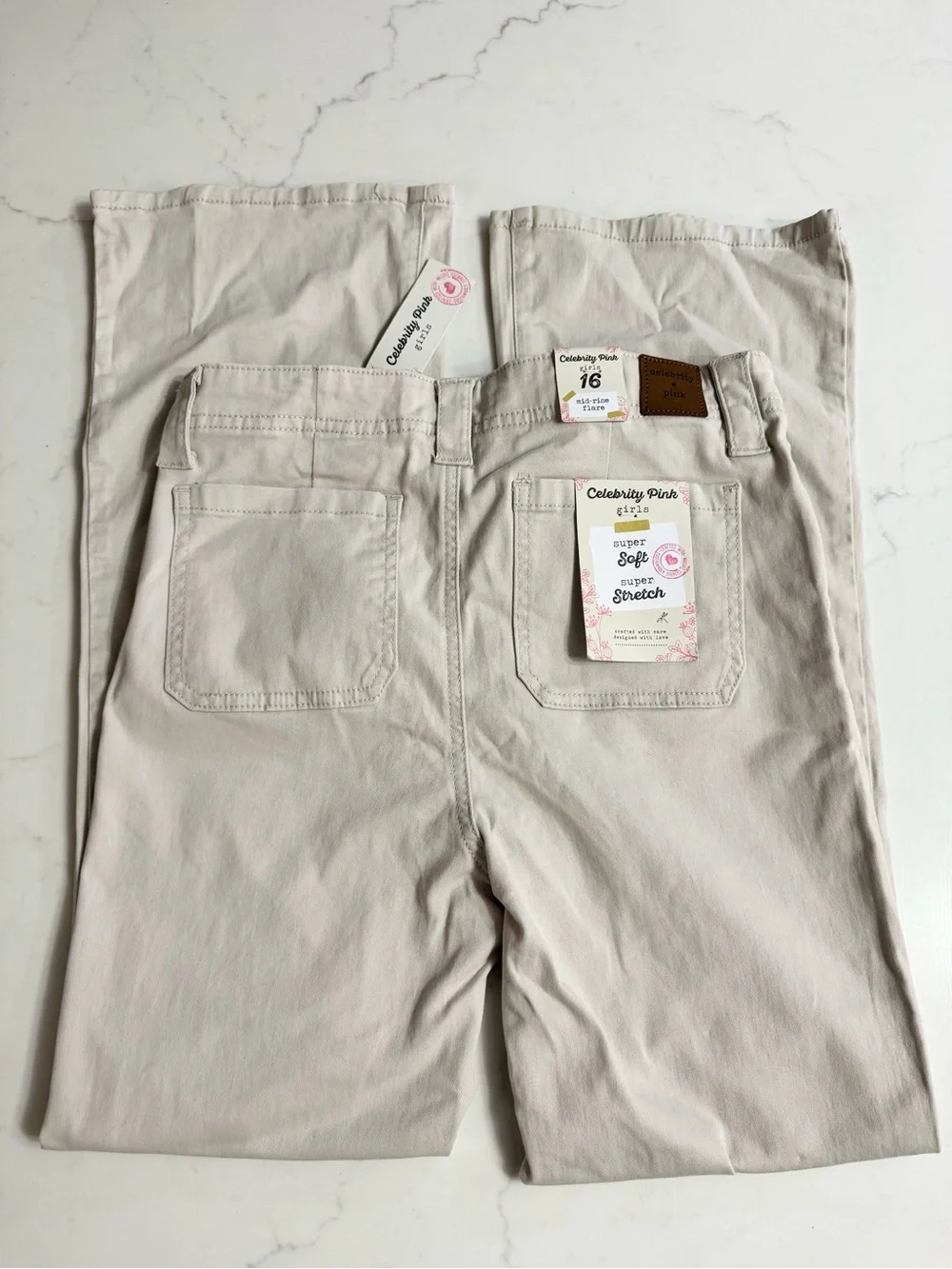 NWT Celebrity Pink Girls Size 16 Mid Rise Flare Utility Pants Beige